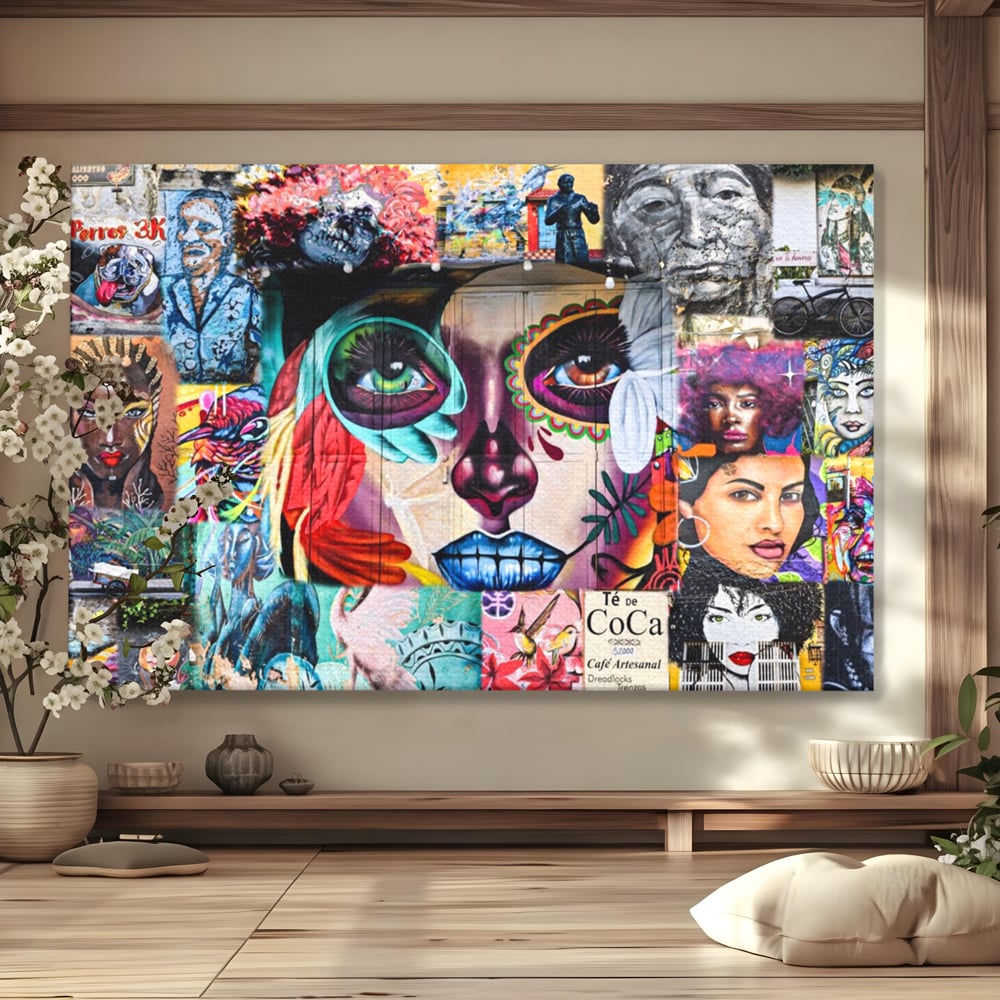 Tablou canvas cu tablou canvas cu colaj grafitti urban, fara rama, pe sasiu de lemn